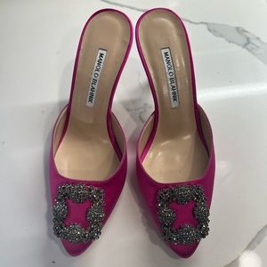 Manolo Blahnik Pink Satin Crystal Buckle 37.5